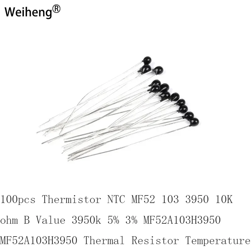 100pcs Temperature Sensor   10K  MF52 103 3950 ohm B Value 39505% 3% MF52A103H3950   NTC Thermistor