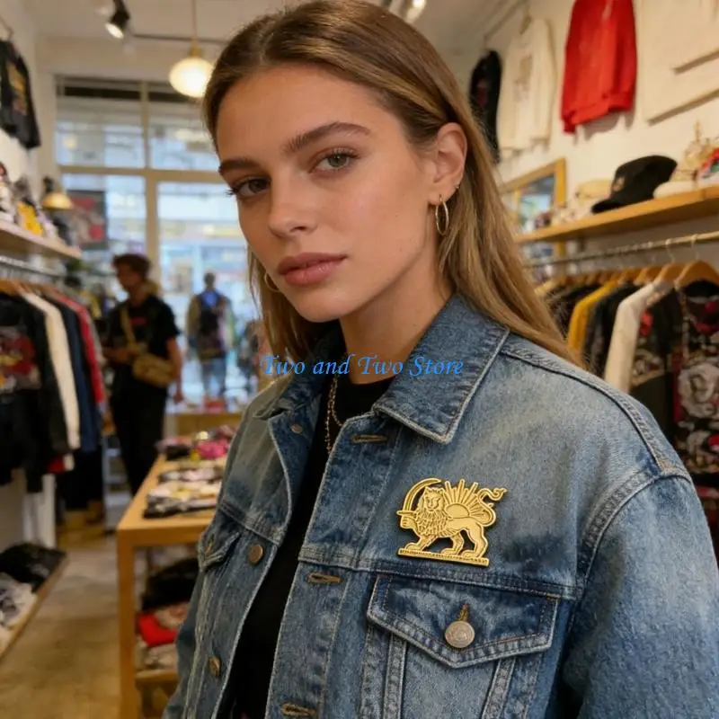 

HX6F Stainless Steel Iran Lions Flag Pin Elegant Design Vintage Iran Souvenir Accessory Perfect For Collectors And Gifts