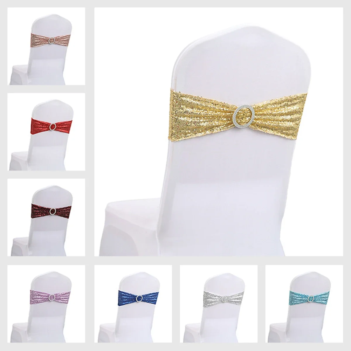 1/4pcs Golden Stretch Spandex Chair Bow Sash Band Elastic Chair Knot Wedding Decoration Happy Birthday Party  DIY Supplies Esp