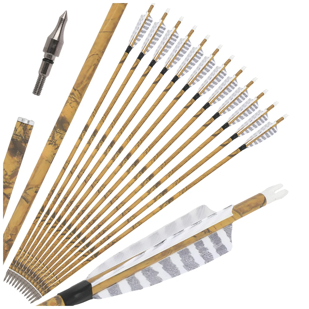 

6/12PCS 30inch Archery Carbon Arrows 4" Natural Feather 500 Spine Removable Tips for Compound Recurve Bow Hunting Target