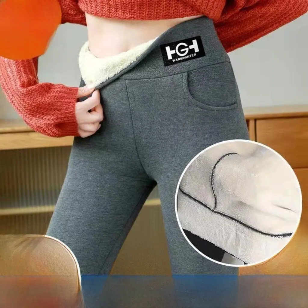 

Women's Thickened Lamb Fleece Leggings Autumn Winter Black Grey Warm Extra-Thick Large Size Pants Outer Wear Tight Fit