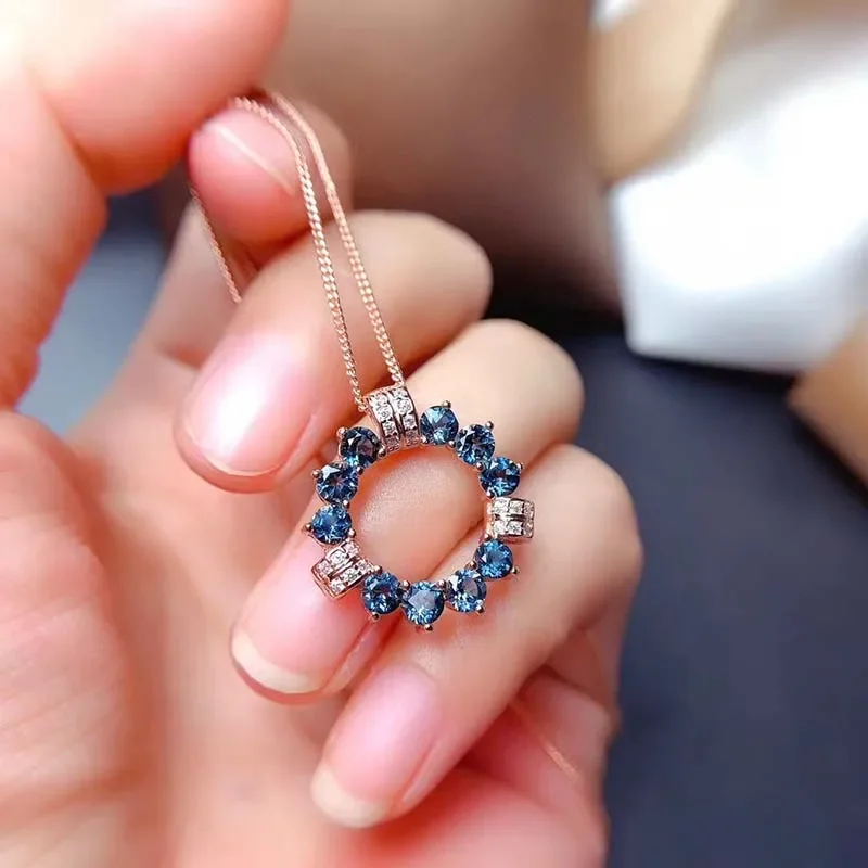 

Ожерелье с лондонским синим топазом, кулон для женщин, синий драгоценный камень, высокое качество, кольцевые благородные и элегантные повседневные аксессуары, подарки