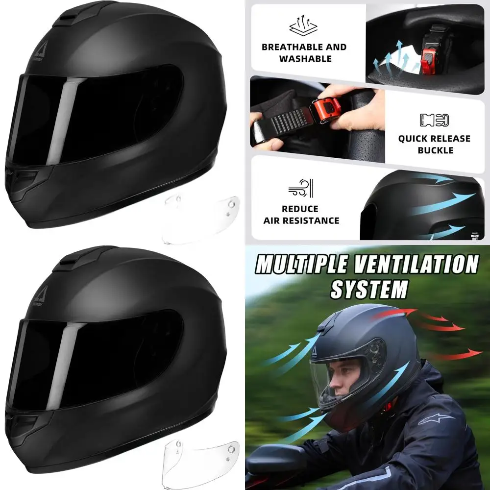 

Full-Face Tinted & Clear Visor Motorcycle Helmet - DOT Approved for Men & Women