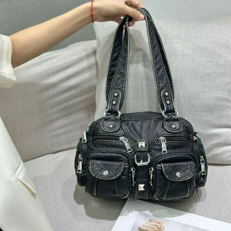 

New bag women's European and American fashion foreign style washing shoulder bag messenger bag casual women's versatile tote bag