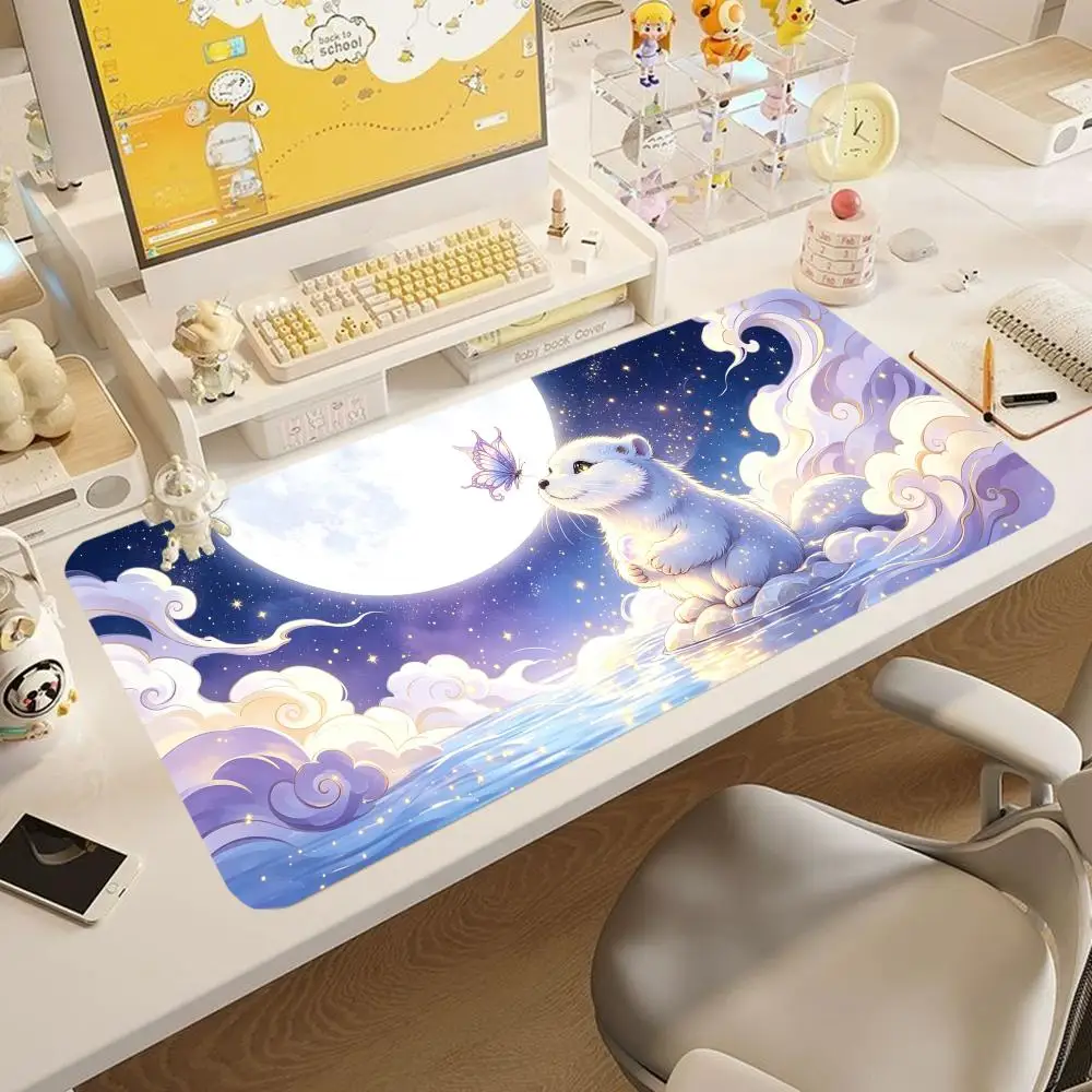 Full moon cloud beast mousepad elegant fantasy creature print long table mat for study office keyboard