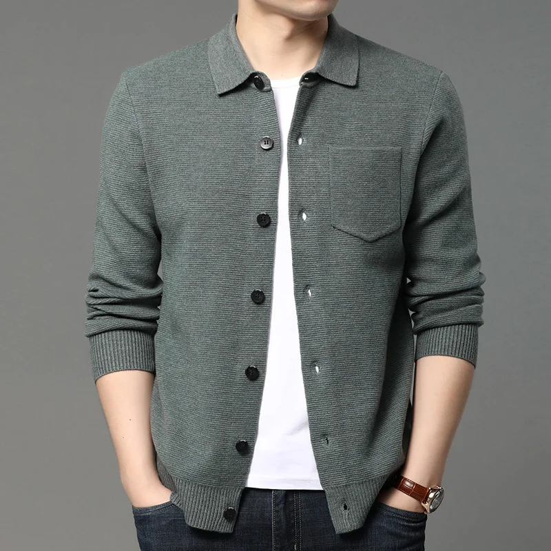 

Mens Casual Comfortable Fit Cardigan Sweater Men Turn Down Collar Soft Fabric With Ribbing Edge Buttons Pockets Jacket Coat Slim