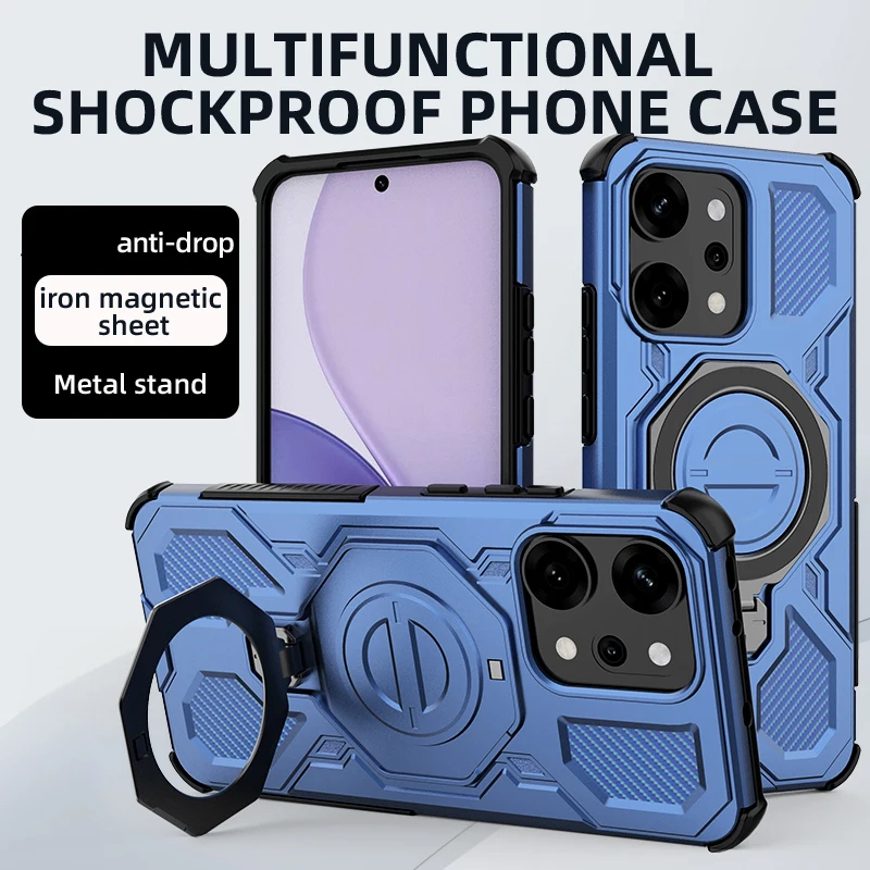 Bracket Case For Oppo Reno14 Case Iron Magnetic Sheet For Oppo Reno14 Pro Metal Stand Case чехол Funda Back Cover For Reno14 Pro