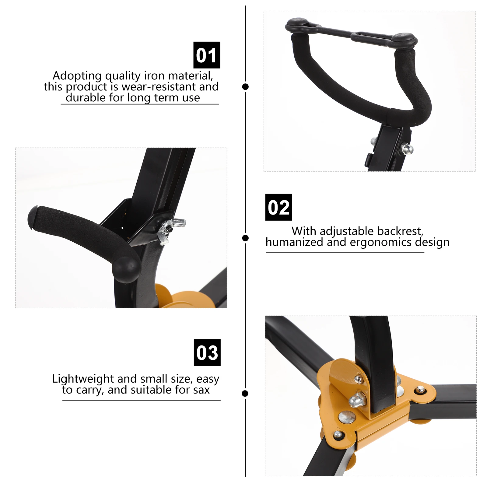 

Foldable Alto Tenor Saxophone Stand Black Metal Tripod Holder Adjustable Durable Anti Slip Feet Locking Pin Space Saving