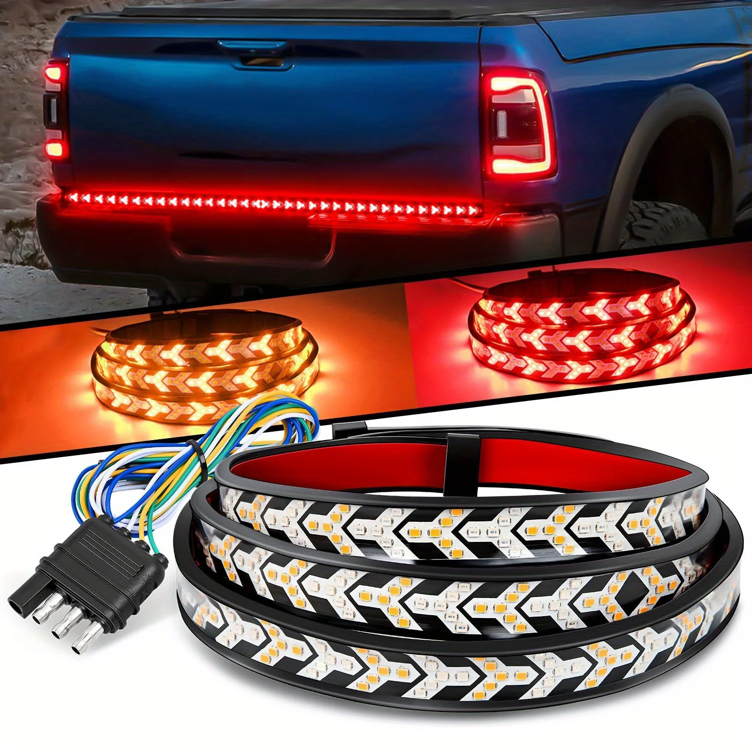 47/59 Inch Arrow Truck Tailgate Light Strip 432 LED Tailgate Strip Light with 4-Way Flat Connector for Car RV Pickup Truck SUV