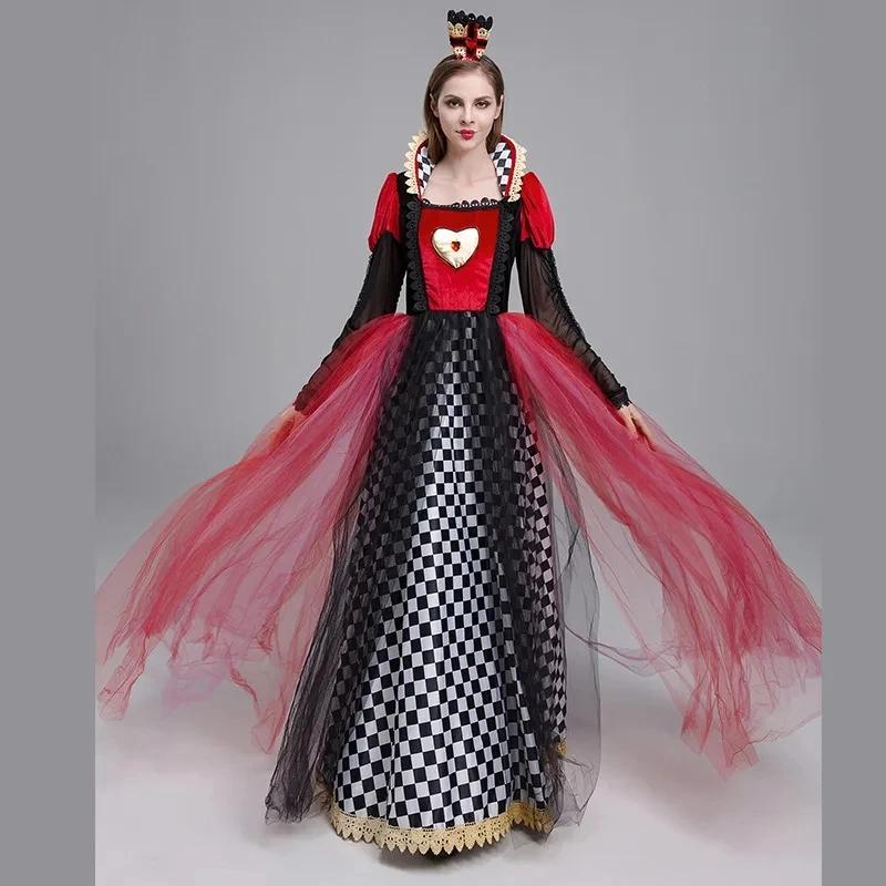 Red Queen of Hearts Princess Dress Alice In Wonderland Cosplay Fancy Dress Delux Party Girls Halloween Carnaval Cosplay Costume