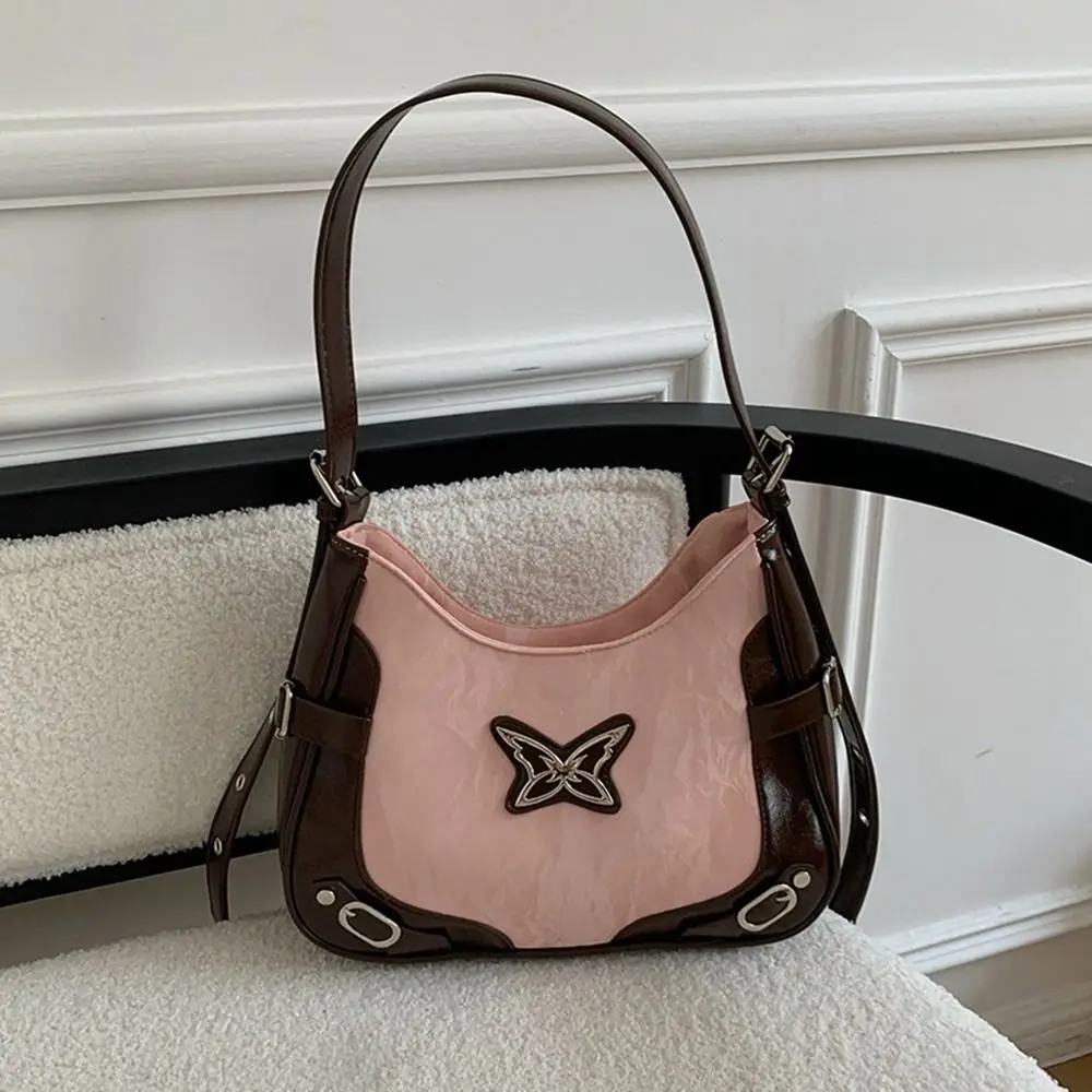 

Sweet and Cool Pu Leather Butterfly Underarm Bag Handbag Rivet Retro Shoulder Bag Large Capacity Crossbody Bag Streetwear