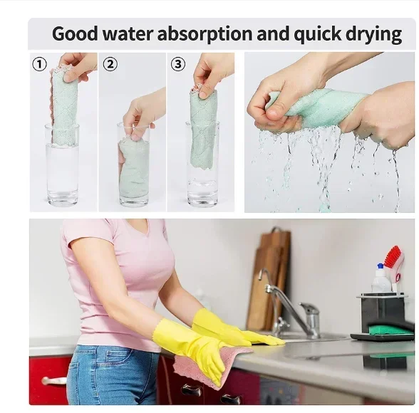 2024New Microfiber Towel Absorbent Kitchen Cleaning Cloth Non-stick Oil Dish Towel Rags Napkins Tableware Household Cleaning