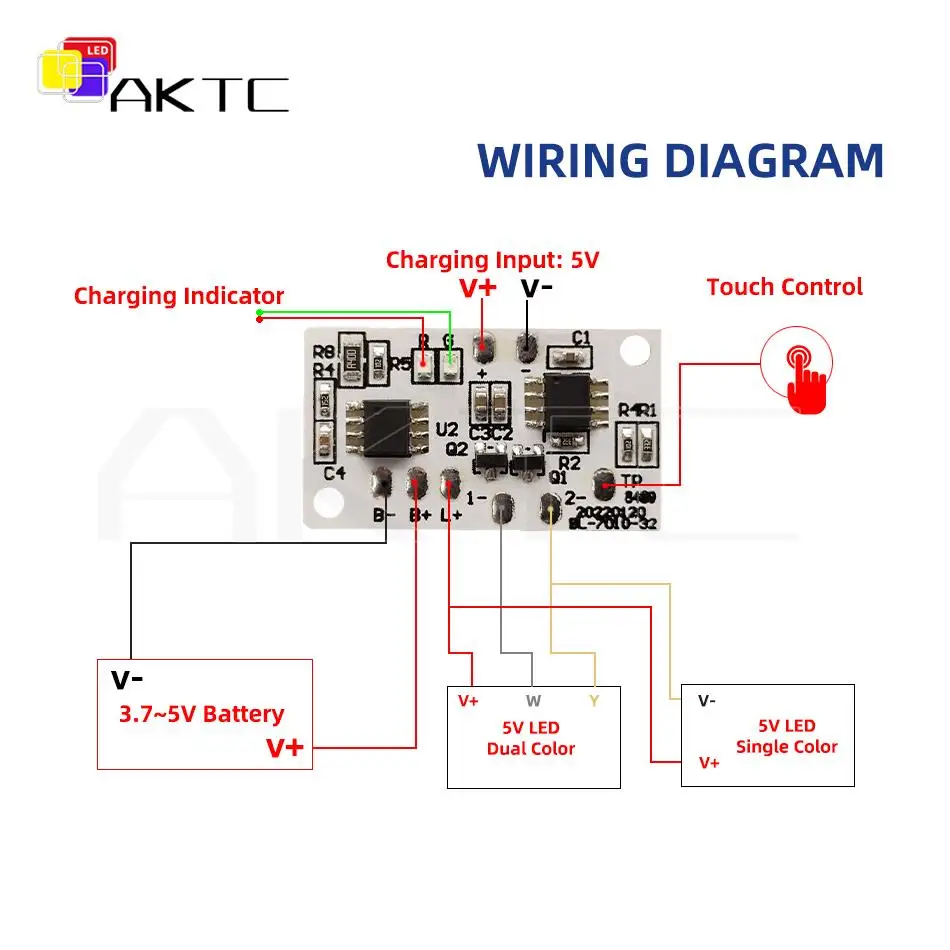 10Pcs New Mini DC 5V 2A LED Touch Switch Dimmer Control Board Joinable Charging Battery for Single Dual Color Strip Light Panel