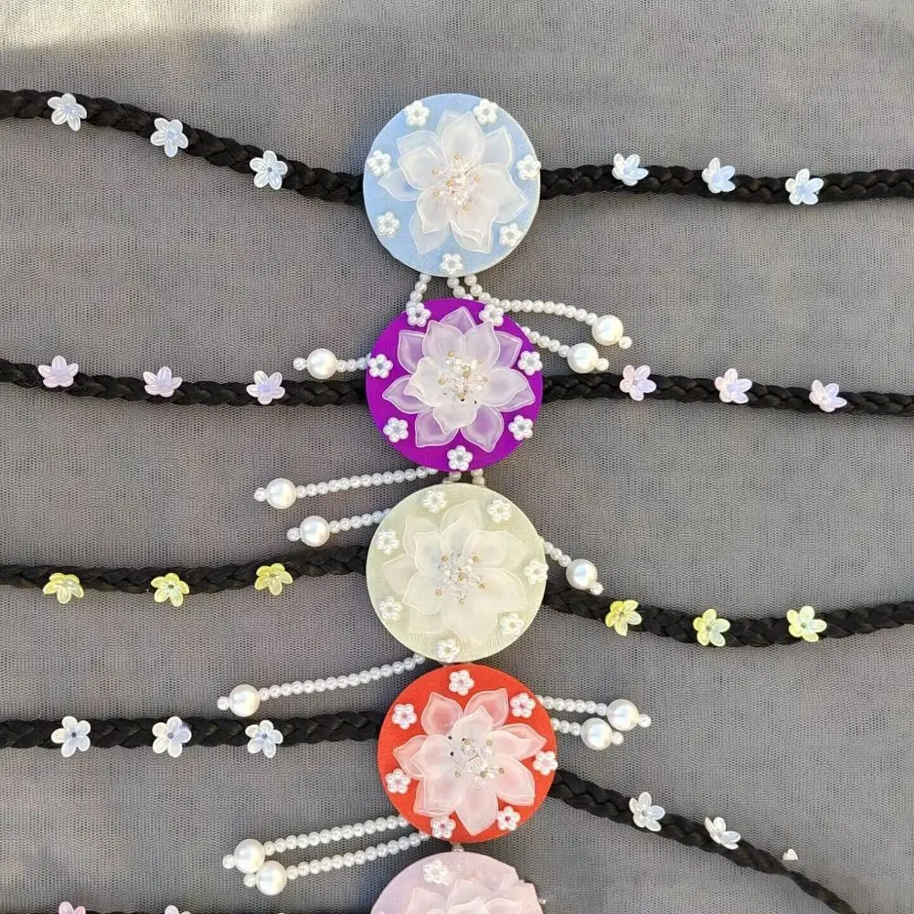 

Sweet Flower Hanbok Wig Headdress Tassel Pearl Korea Ethnic Style Hairband Headdress Beaded Stage Dance Hair Hoop Wedding