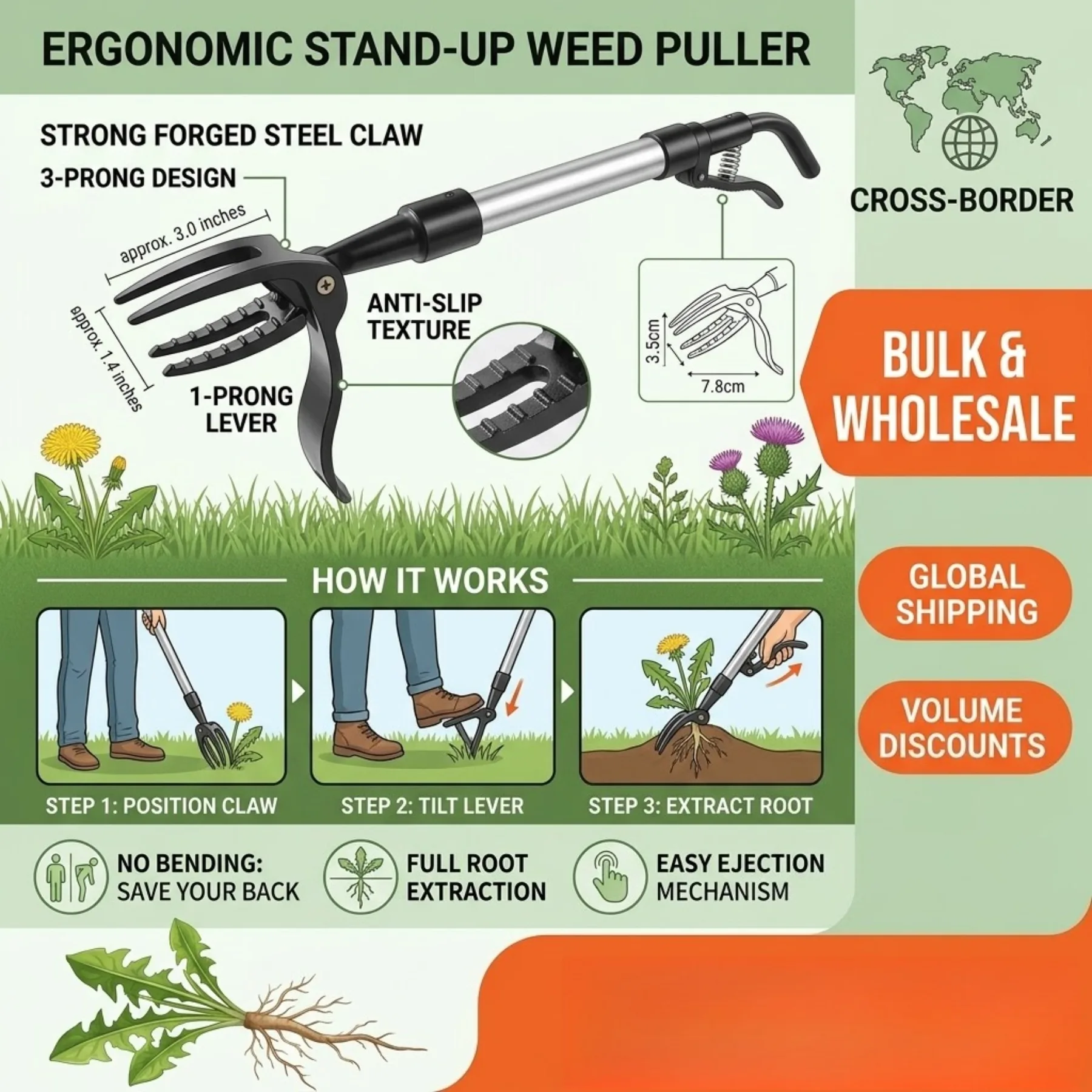 Portable Stand Up Weed Puller Head, Replacement Weeder with Screw Holes for Garden Digging & Weed Removal
