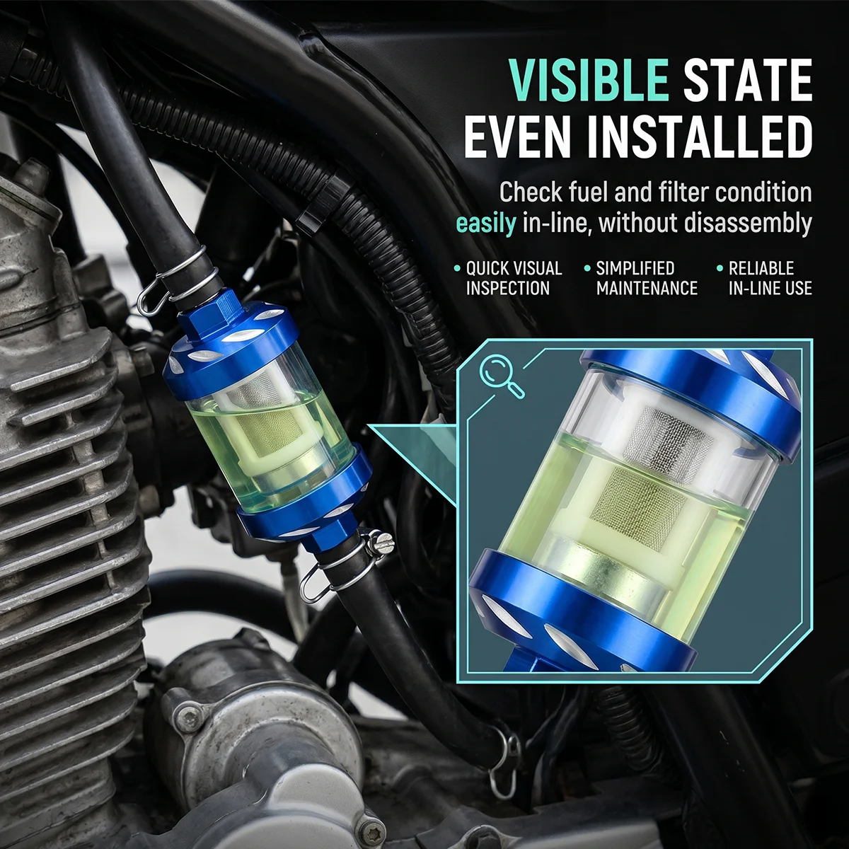 1pc 8mm outer diameter CNC Aluminum Motorcycle In-line Fuel Gasoline Filter For Off Road Motorcycle 125/140/150/160cc CRF70 90 1 image 3