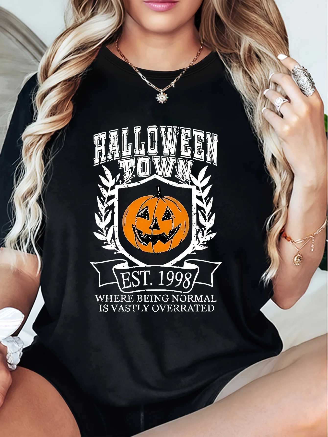 

Хэллоуин Графический принт Лето Осень и зима Мужские и женские футболки из чистого хлопка с короткими рукавами Роскошные виды спорта на открытом воздухе