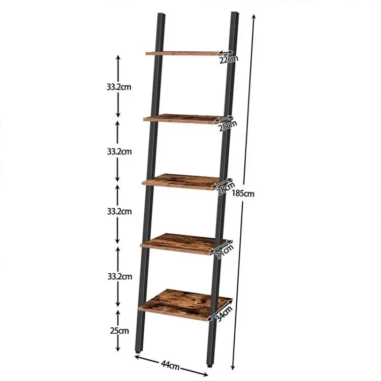 HOOBRO Hot Selling 5-Tier Leaning Bookshelf Stable Wall Shelf Storage Rack Bookcase for Living Room Kitchen Office