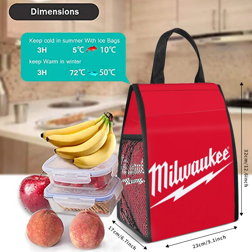 Popular W-milwaukeed Logo Lunch Bags Girls Large-capacity  Bag Insulated Thermal Portable for Travel Picnic