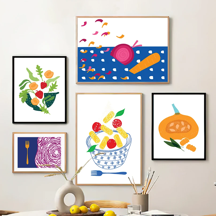Color zanahoria calabaza espárragos melocotón tomate estética minimalista lienzo impreso pintura para sala de estar decoración moderna del hogar