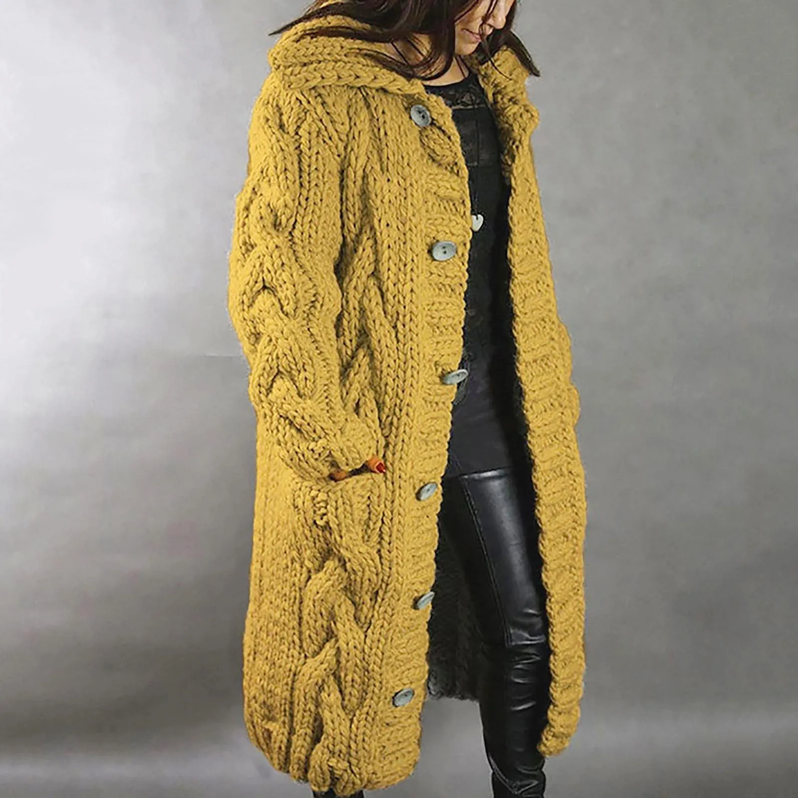 Autumn And Winter Thick Single Breasted Cardigan Casual Loose Chunky Knitted Sweater Cardigan Comfortable Wram Long Coat