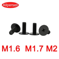 100PCS Black Phillips Large Flat Head Screw M1.6 M1.7 M2 Thin Head Flat Head Screw Small Flat Head hinge screws