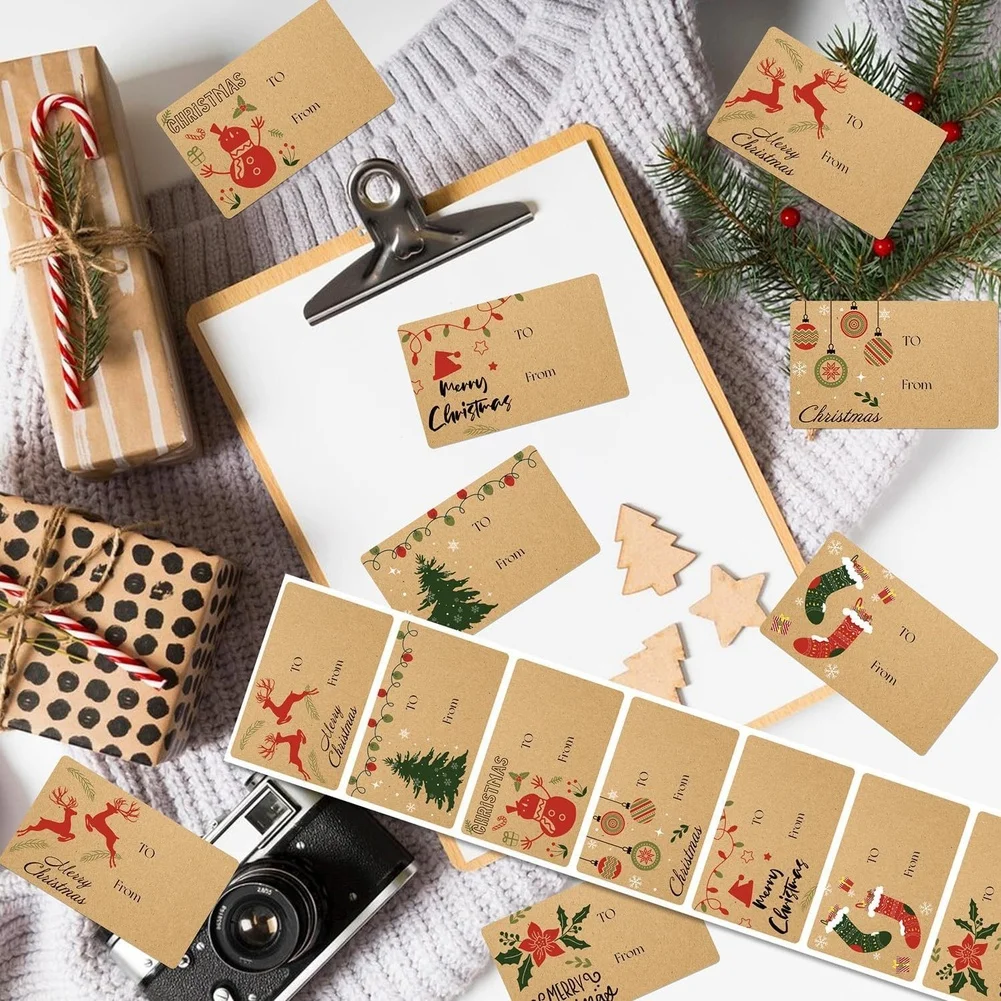 210 Brown For Christmas Name Tag Stickers for Present Labels Paper 7.5 x 4.6 cm 2.95in x 1.81in 10. Roll Length