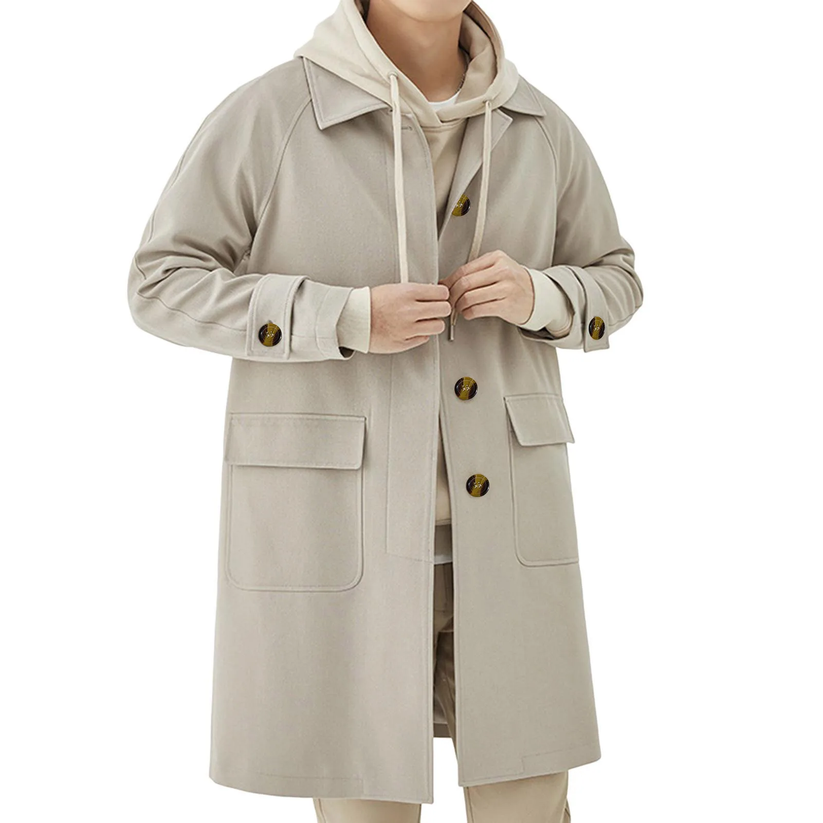 Giubbotti da uomo 2024 Primavera monopetto medio-lungo Trench maschile tinta unita cappotto kaki giacca a vento di grandi dimensioni