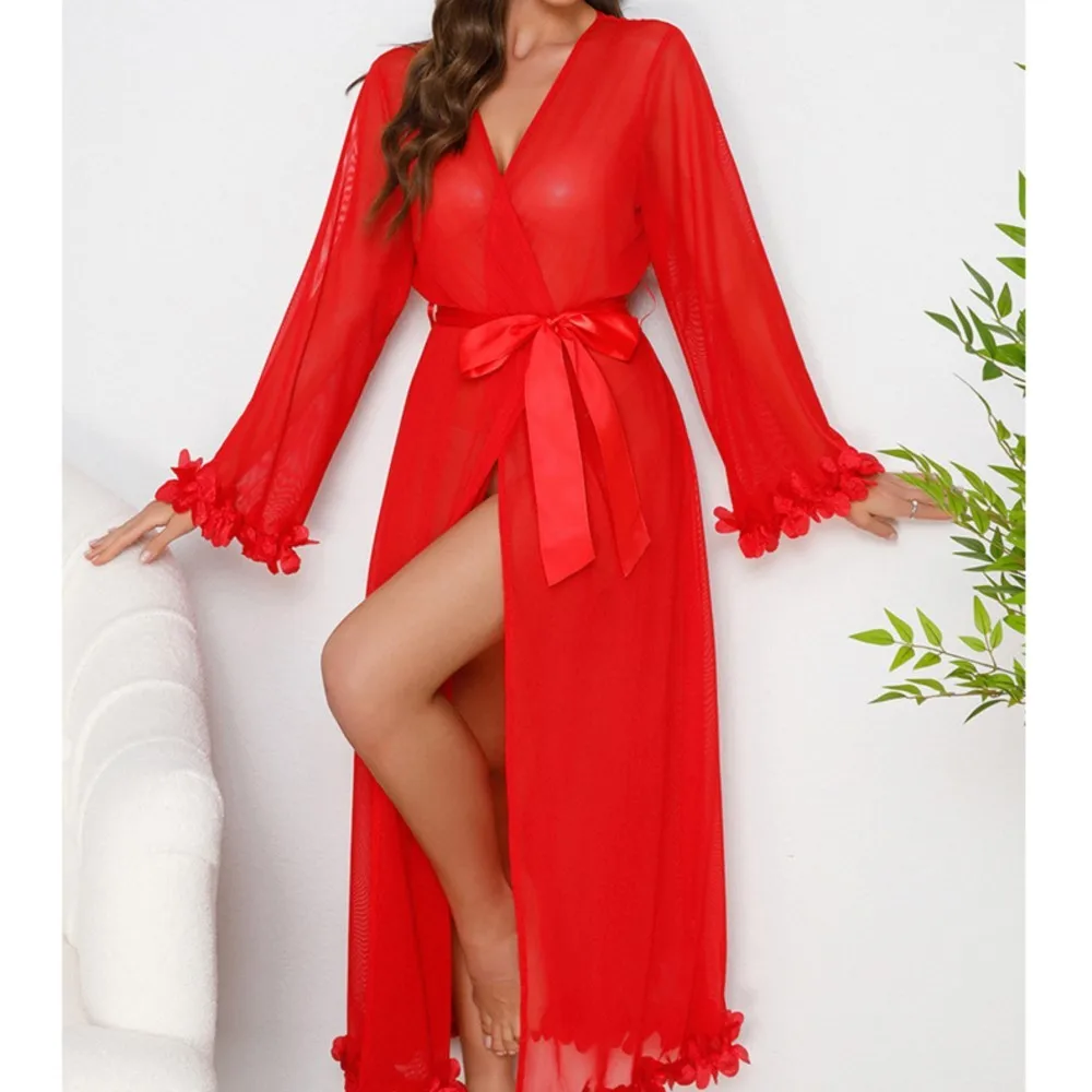 ملابس نسائية صيفية بيجامات رداء مثير بلون سادة ثوب نوم أنيق ملابس منزلية ضيقة برباط على شكل حرف V مريحة وعصرية فرنسية