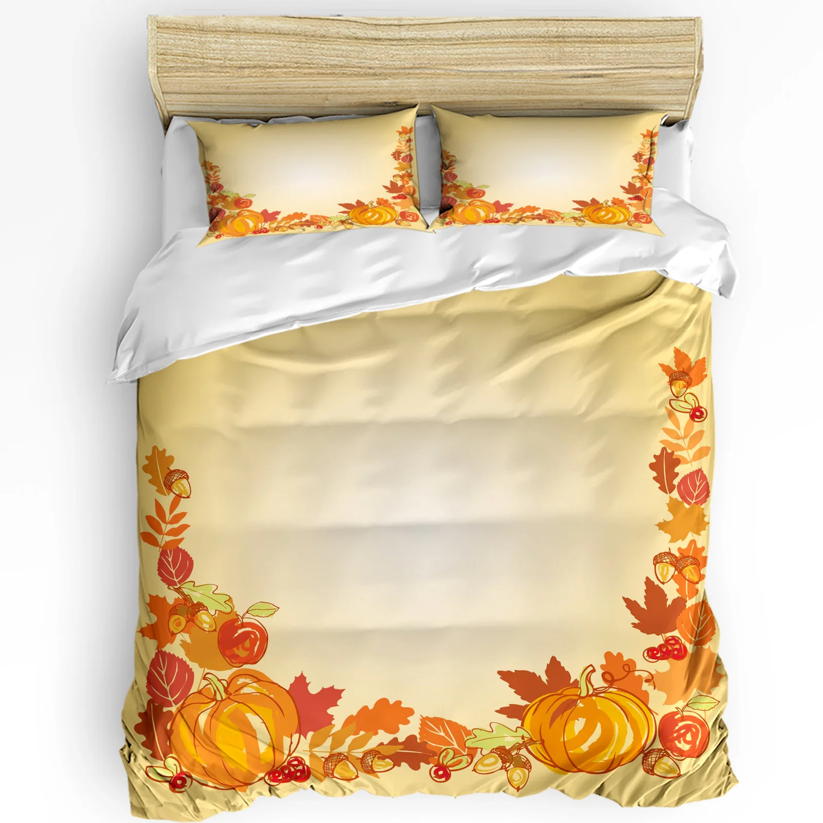 

Thanksgiving Autumn Pumpkin Leaves 3pcs Bedding Set For Bedroom Double Bed Home Textile Duvet Cover Quilt Cover Pillowcase