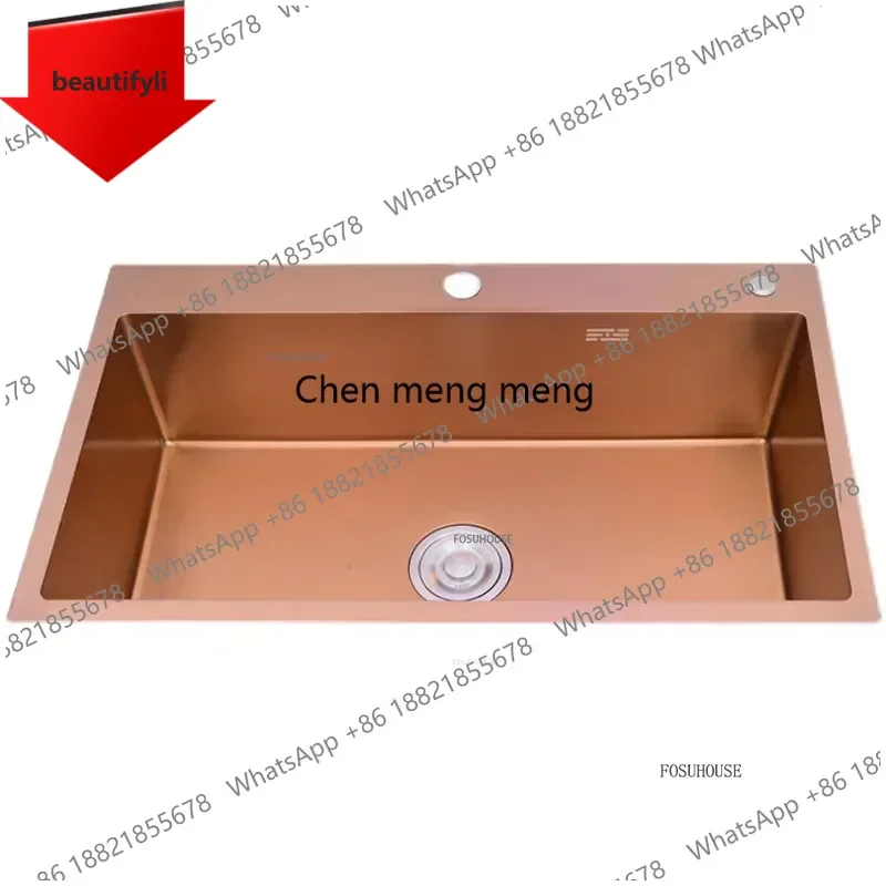 

Кухонная мойка A50 из нержавеющей стали цвета розового золота, одинарная чаша, современная, с корзиной для слива, для установки над столешницей, аксессуар для раковины, 304