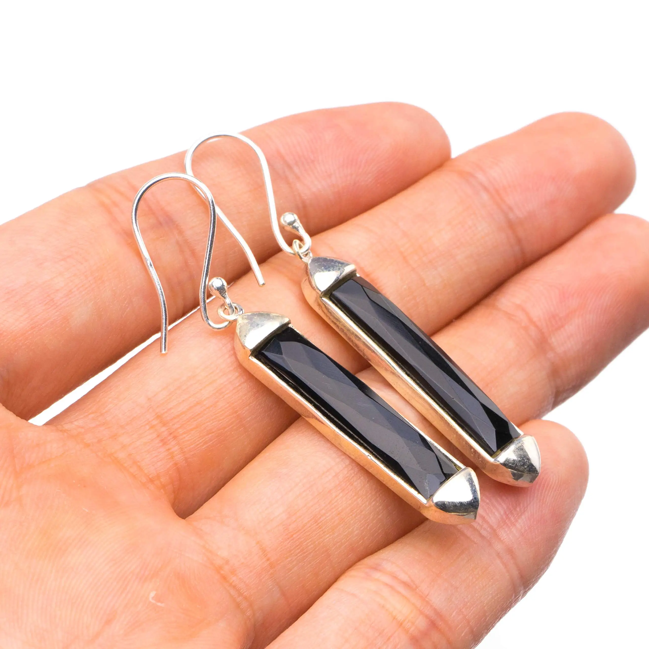 

StarGems® Natural Black Onyx Handmade Unique 925 Sterling Silver Earrings 2" Y1735