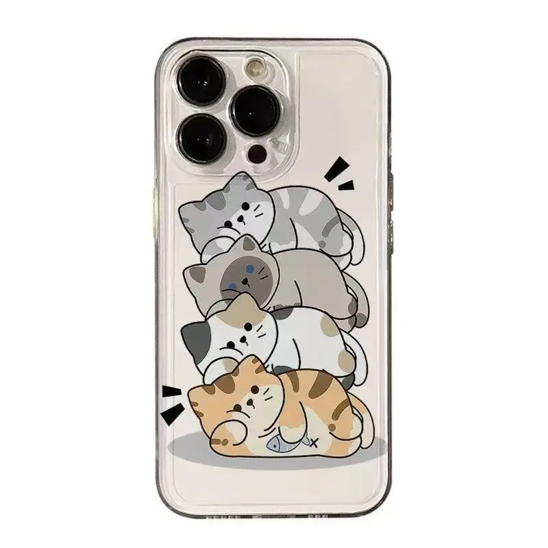 Four Cats Together Phone Case For iPhone 16 15 14 13 12 11 Pro XS MAX 7 XR 8 7 Plus Clear Cover Fundas