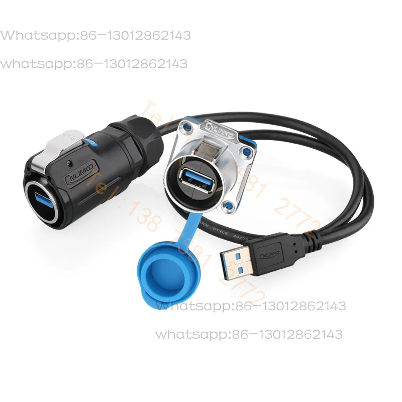 LP24-USB3 0 aviation plug socket with cable, waterproof data connector male and female port panel fixed