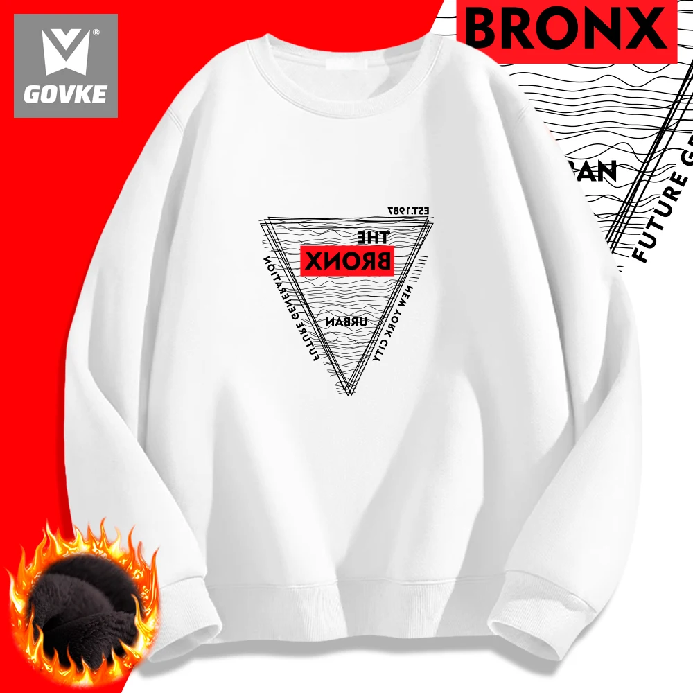 New York City The Bronx Autumn and Winter New Style Funny Street Printed Men's Hoodless Thick Plush Hoodless Sweatshirts