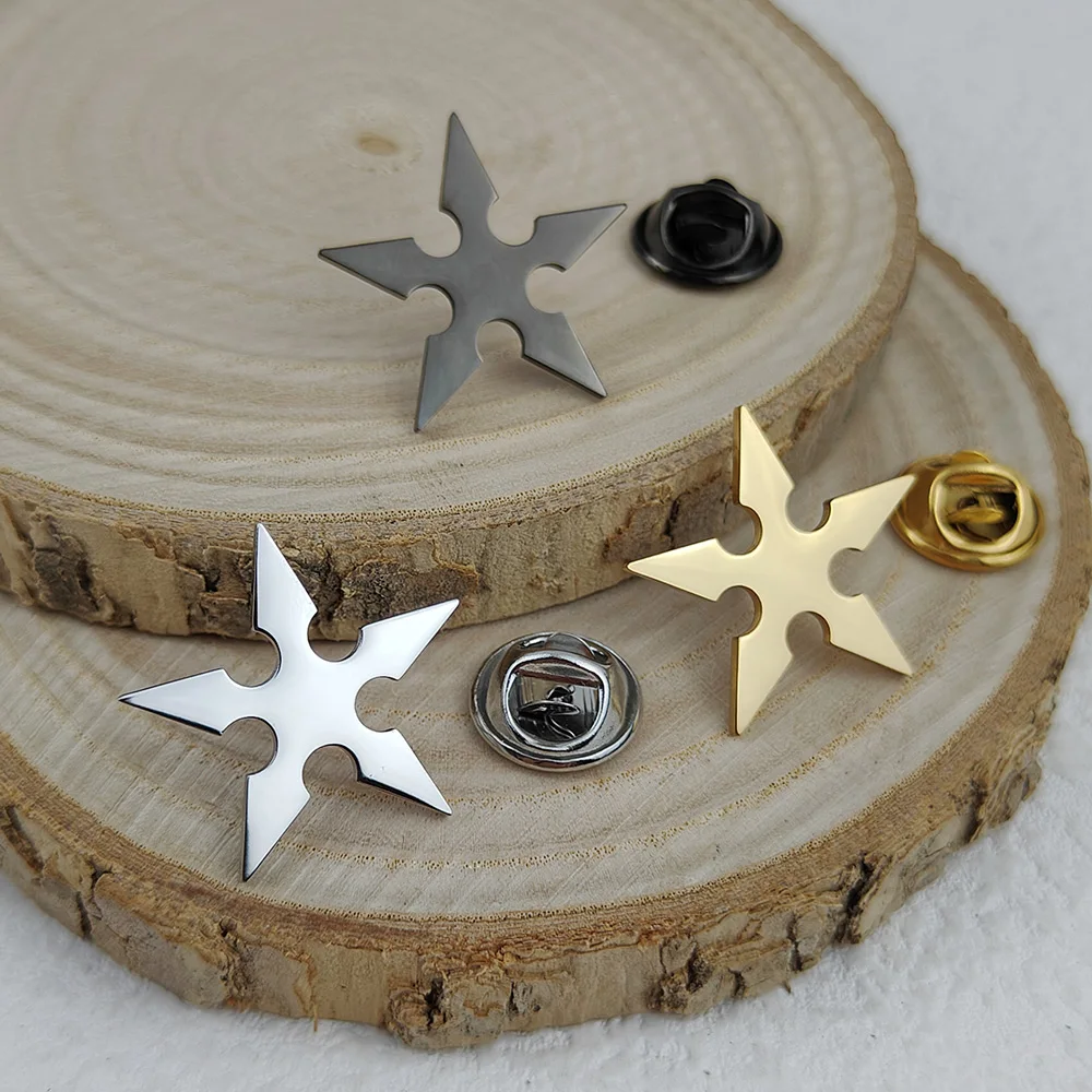 Punk Ninja Pentagram dart brooch, men's stainless steel coat collar pin, a gift for your husband