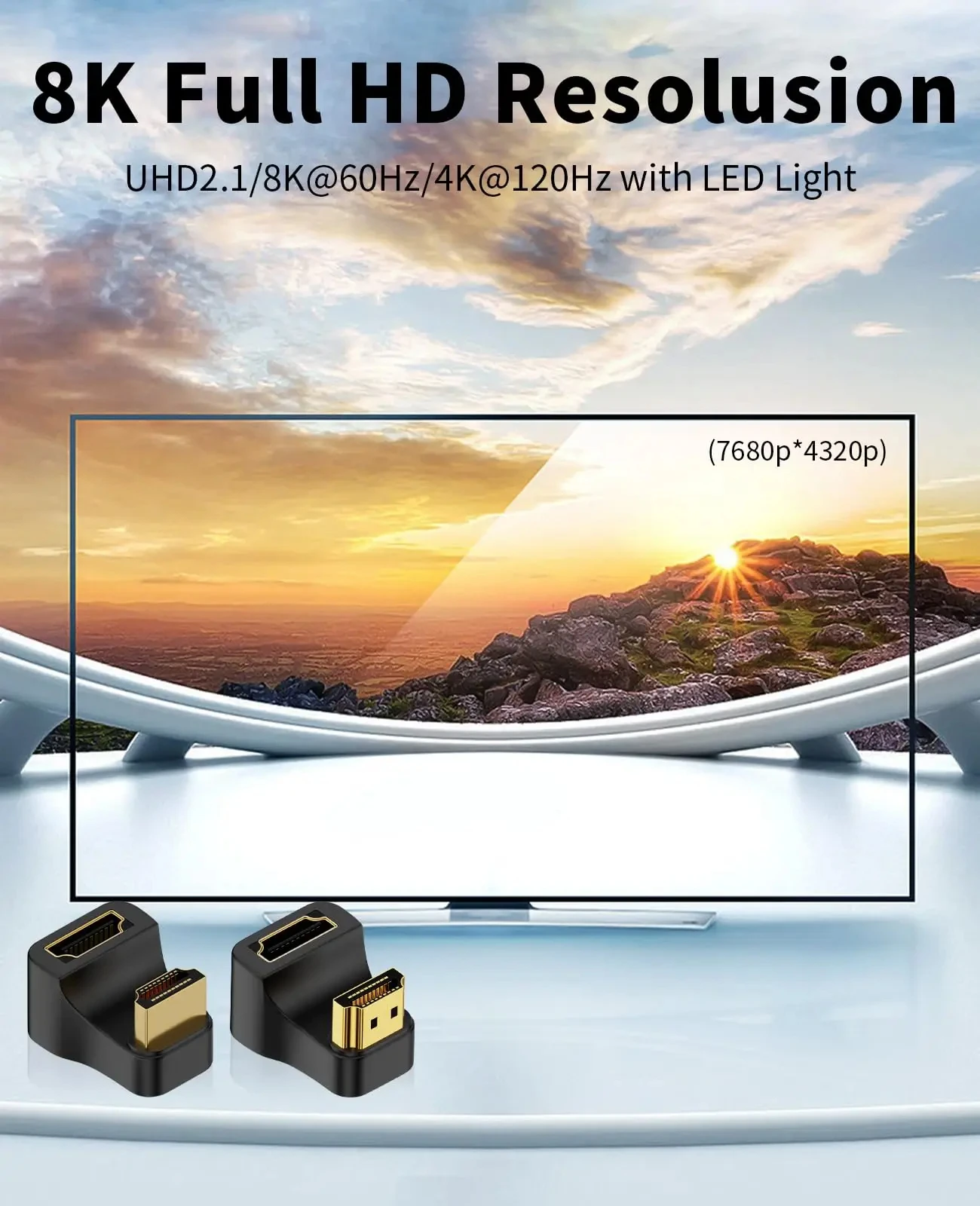 360 Degree U Shape HDTV Adapter HDMI 2.1 Male to Female 8K@60Hz Connector for Portable Display Monitor Accessories Up&Down Angle