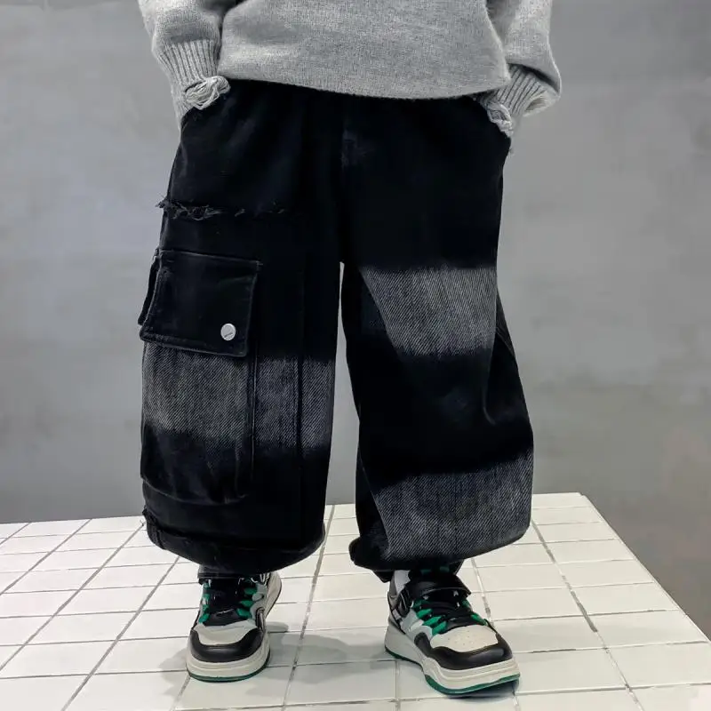 Boys Loose Harem Pants Casual Denim Cargo Trousers Kids Autumn Winter Spring New Children Jeans Streetwear Clothing