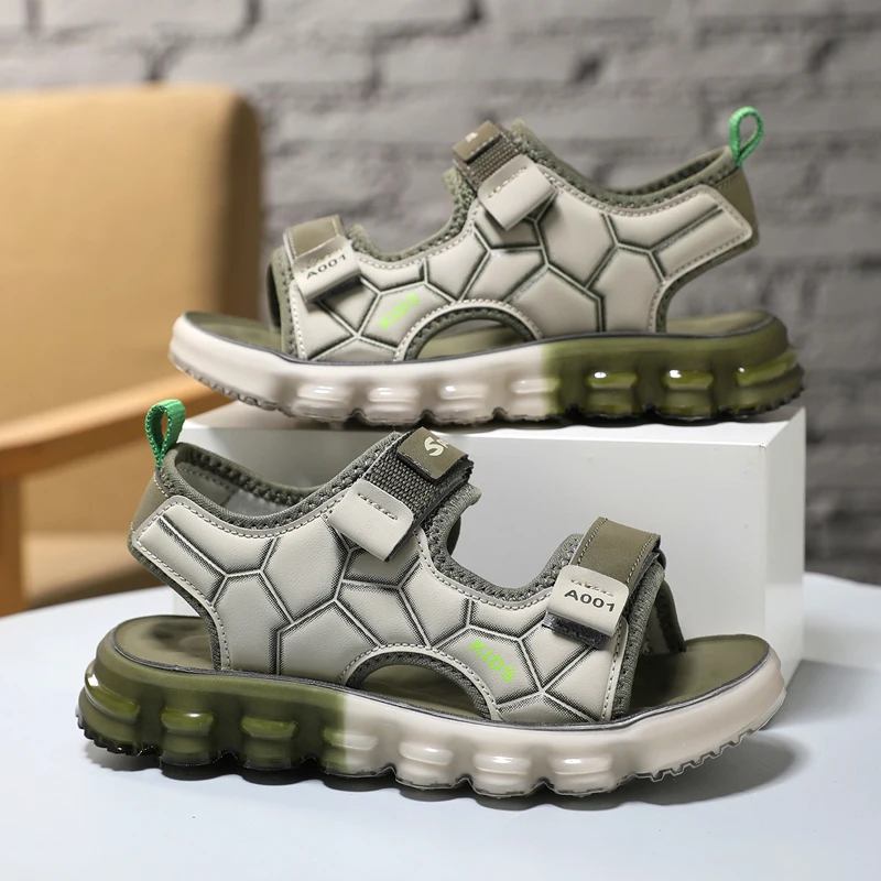 Kids Outdoor Shoes Fashion Sports Sandals Geometric Pattern Breathable Wear-resistant Soft Sole Adjustable Strap for Boys Girls