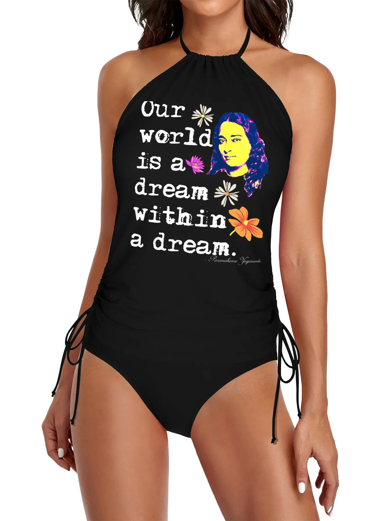 

Our World Is A Dream Within A Dream Paramahansa Yogananda Split Swimsuit Set women beach dresses black bikini Two-piece bikini