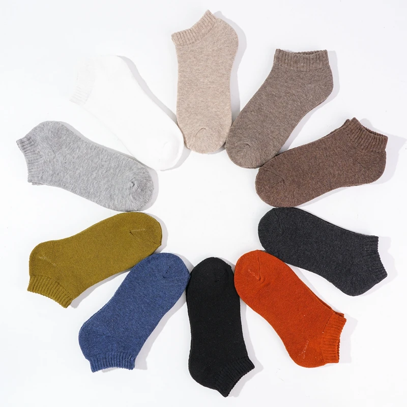 Winter New Ankle Socks Solid Color Towel Bottom Thermal Thick Japanese Vintage Womens Shallow Terry Low Cut Boat Socks