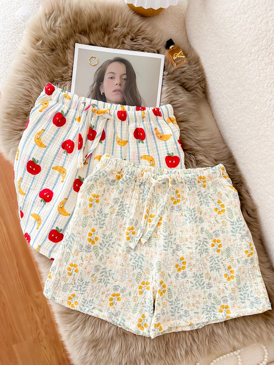 

Летние хлопковые женские orts 2025 New Sle All Cotton Gauze Fre Cute Sweet Home Spwear Тонкая модель Молодежная повседневная домашняя сцена