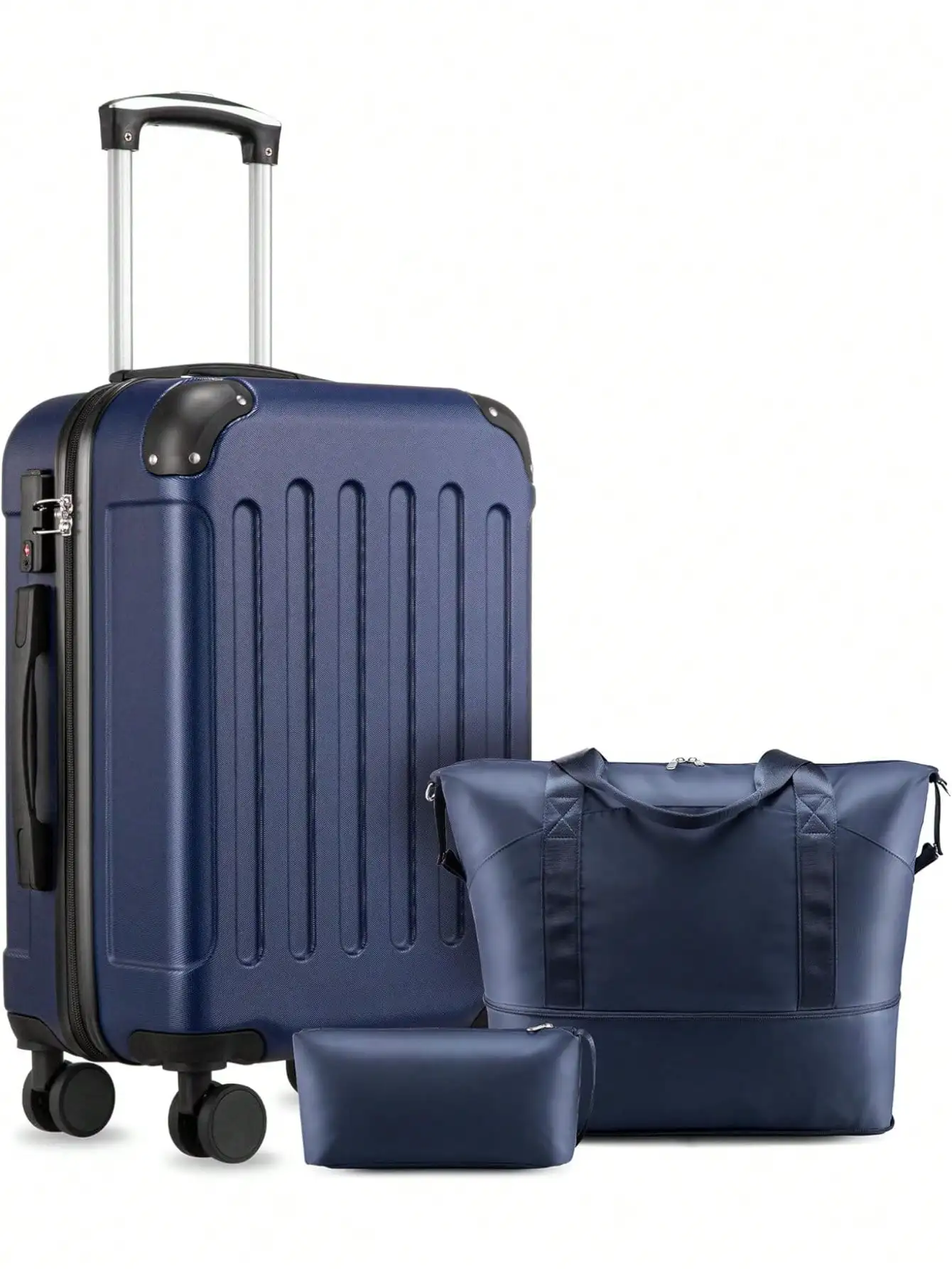 3‑In‑1 Luggage Set for Men & Women, Airline Approved 22x14x9 Carry‑On Hardshell Suitcase with TSA Lock plus Matching Tote Bag, Lightweight Hard Shell Travel Baggage for Business Trips Weekend Getaway Vacation