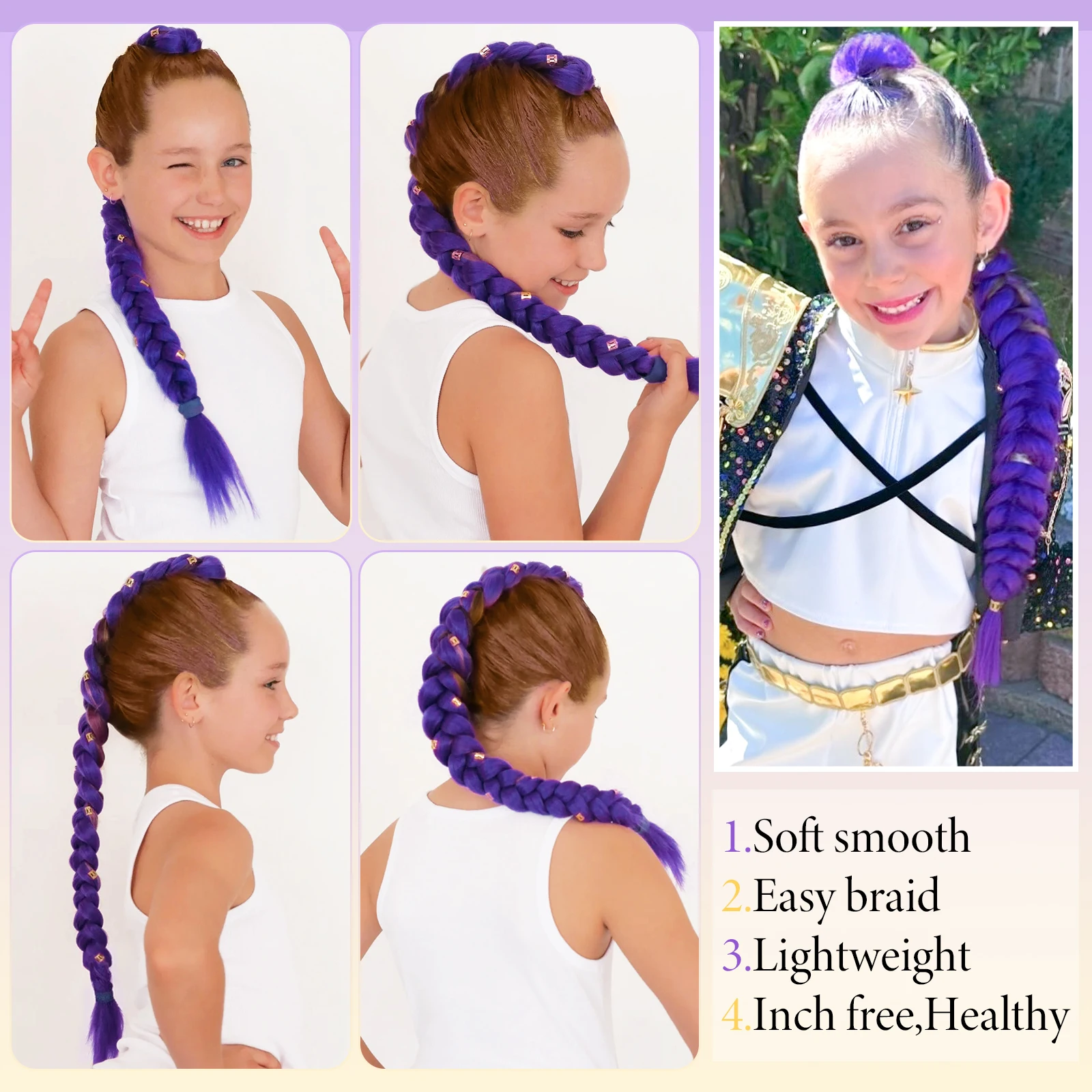 Purple Braiding Hair 24 26 28 30 Inch Braiding Hair Extensions for Braids Synthetic Braiding Hair Pre Stretched Yaki Texture image 3