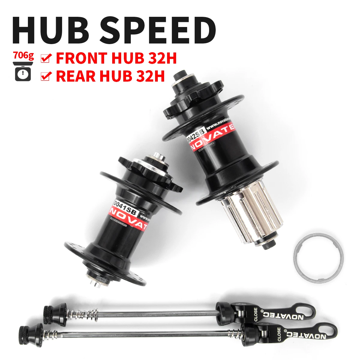 Cubo Novatec 32-hole Mountain Bike Hub Cubos 32H Mountain Bike Hub With Quick Release Lever 100mm + 142mm Bicycle Freehub