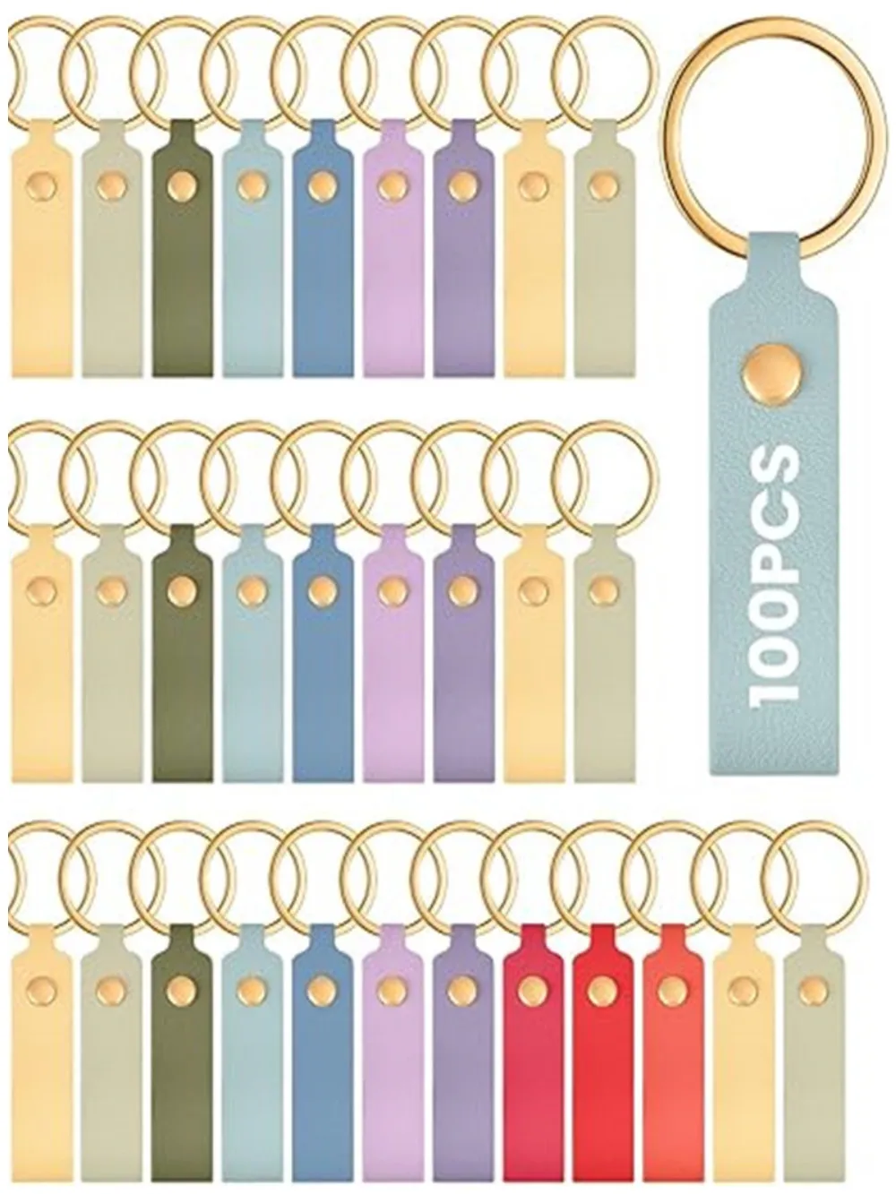 50pcs 100pcs PU Leather Keychain Blanks Bulk Laser Engraving Blanks Keychain Kit with Rings for DIY Key Chains Craft Customized
