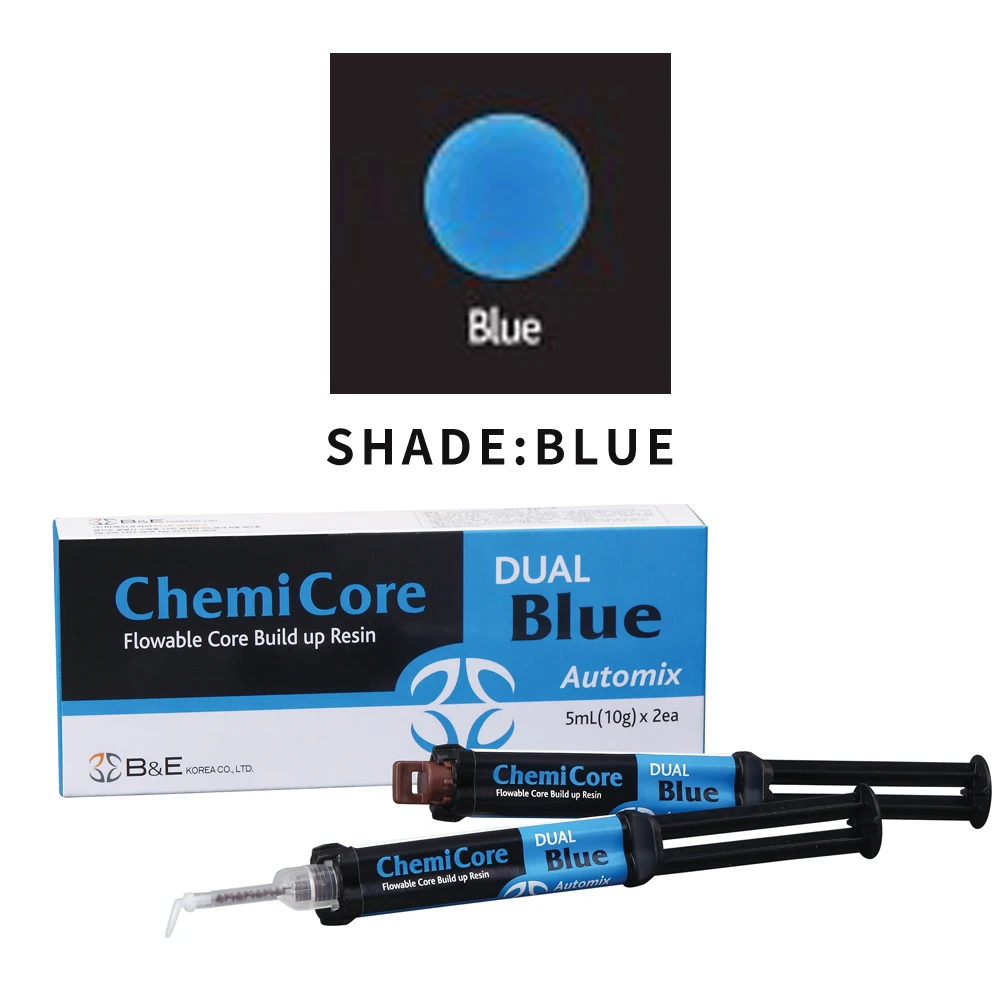 Dental Core Build Up Material Blue Dual Cure 5mlx2 Syringes Automix Abutment ChemiCore Post Cementation Dentistry Clinic Product