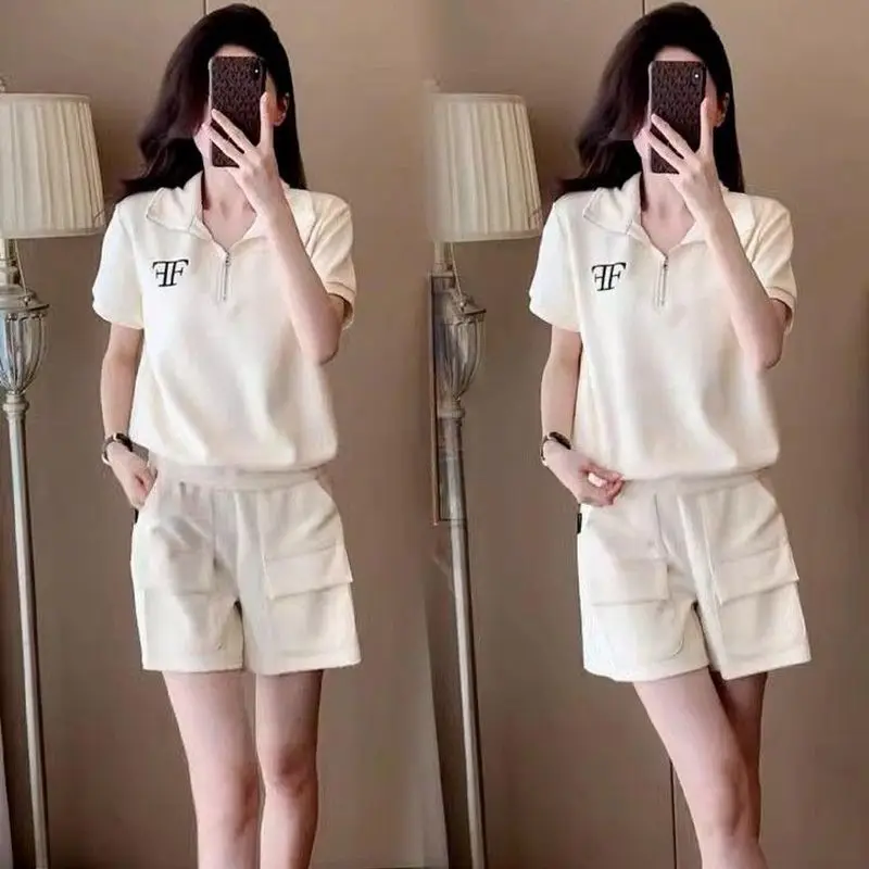 

Fashionable Casual Sportswear Set Women Summer New Style Slimming Loose Korean Version Student Short Sleeve Shorts Two Piece Set