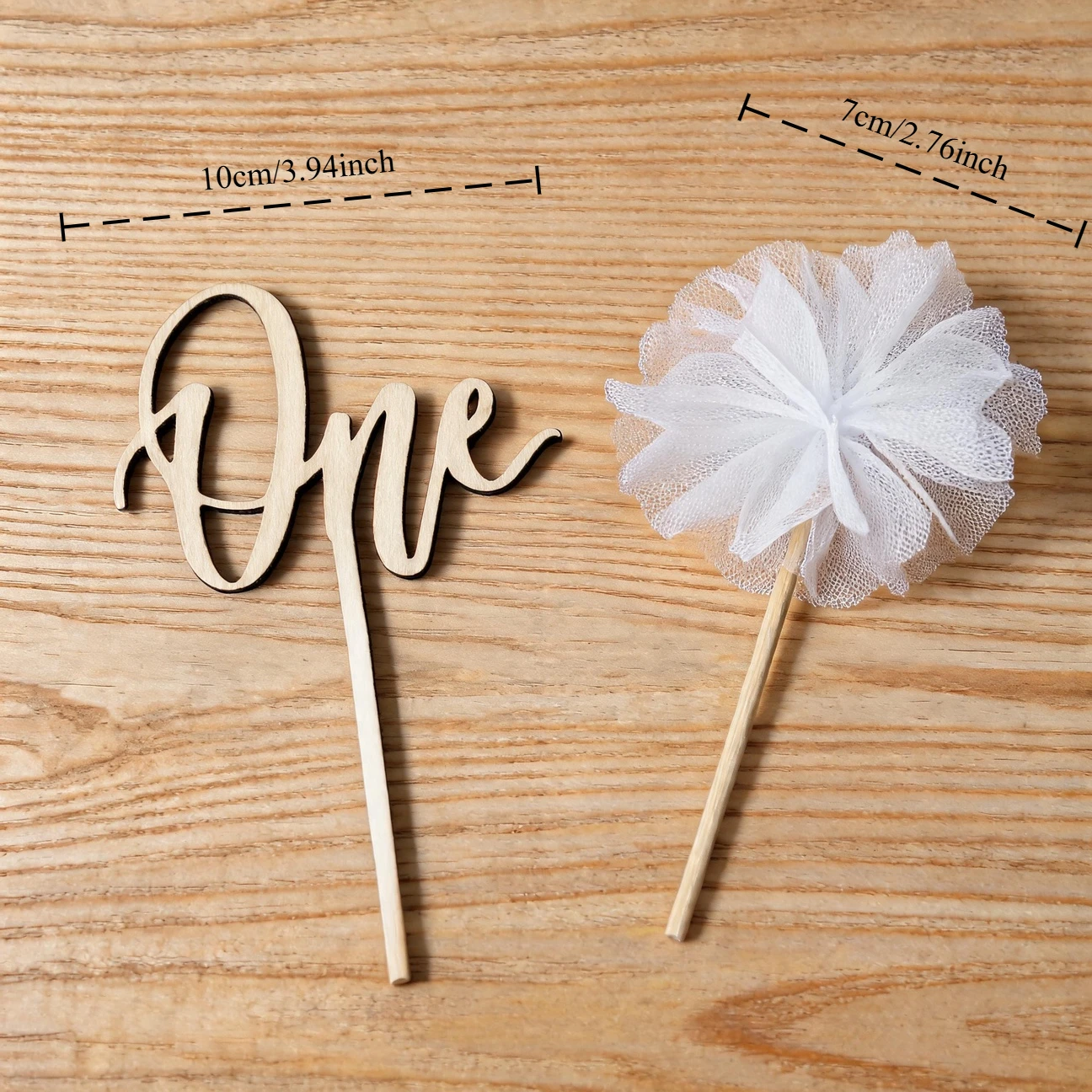 1 set of 2pcs Wooden One Cake  - đánh giá và giá Floral Picks Wood