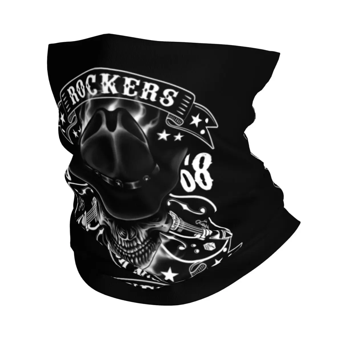 Rockabilly Skull 1968 Rockers Rock N Roll Guitars Bikers Winter Neck Warmer Men Windproof Wrap Face Scarf Ski Gaiter Headband